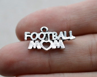 BULK 50 Football Mom #BCH222 Antique Silver Charms-Sports Jewelry Charms-Antique Silver Jewelry Supplies-Alloy Metal Loose Charms-Findings