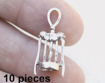 Corkscrew Charms, Wine Charms, Bottle Opener, #CH328, Silver Charms, Bracelet Charms, 10 pieces, Alloy Metal Charms, Loose Charms, Findings