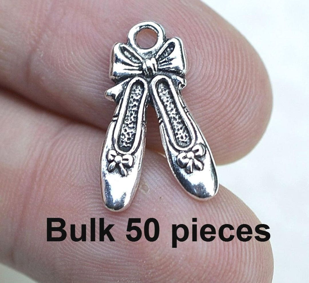 Ballet Slippers Charms, Ballet Shoe Charms, BCH359, Antique Silver Charms, Dance Shoe Charms
