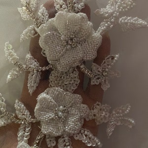 Floral 3D hand made beaded appliqué for clothing/art and craft embellishments. Bridal Pearl appliqué Apair of 3D embellishment / 3D applique image 9