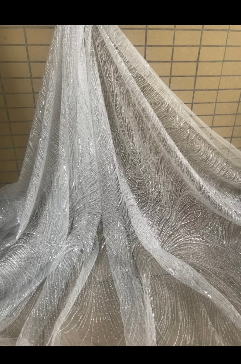 Sequined lace fabric by the yard