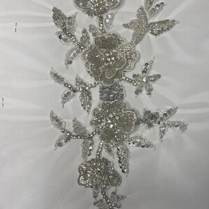 Floral 3D hand made beaded appliqué for clothing/art and craft embellishments. Bridal Pearl appliqué Apair of 3D embellishment / 3D applique image 5