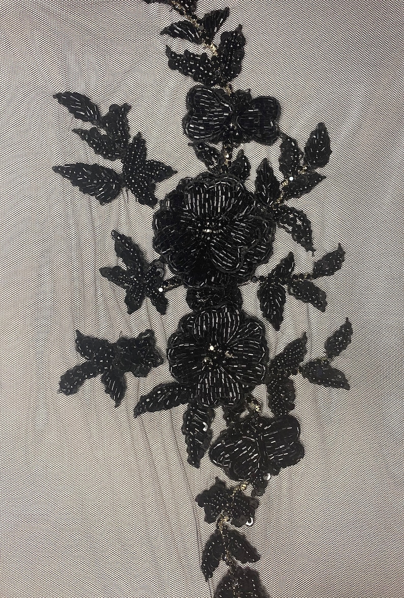 Floral 3D hand made beaded appliqué for clothing/art and craft embellishments. Bridal Pearl appliqué Apair of 3D embellishment / 3D applique image 3