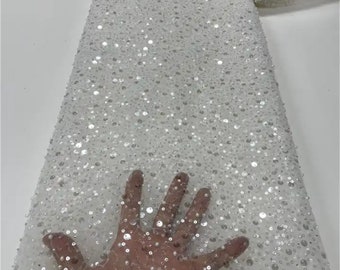 Beaded Mesh Lace Fabric Bridal Wedding Sold By Yard clothing/ jackets/dresses/skirts/evening wear /beaded tulle fabric