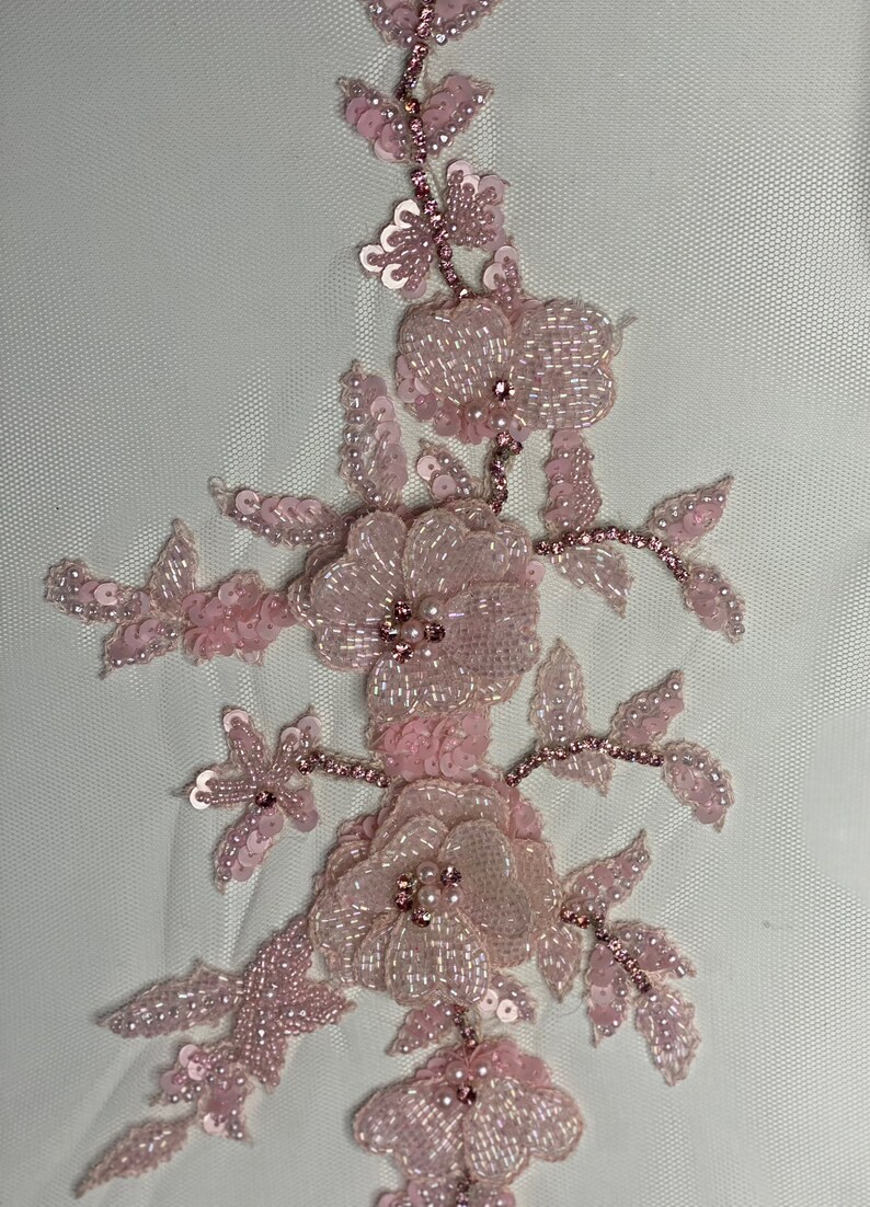 Floral 3D hand made beaded appliqué for clothing/art and craft embellishments. Bridal Pearl appliqué Apair of 3D embellishment / 3D applique image 7