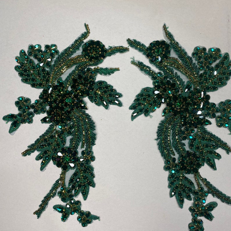 deluxe Rhinestone Applique/Bridal Bodice beaded floral motif Lace Applique/Silver Crystal shoulder headpiece appliques/embroidered applique image 5