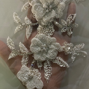 Floral 3D hand made beaded appliqué for clothing/art and craft embellishments. Bridal Pearl appliqué Apair of 3D embellishment / 3D applique image 1