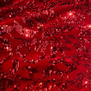 Red Sequins/ Red  velvet  fabric /velvet /red sequin velvet /sequin velvet