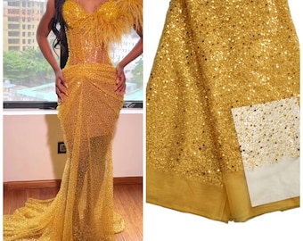 Beaded Mesh Lace Fabric Bridal Wedding Sold By Yard clothing/ jackets/dresses/skirts/evening wear /beaded tulle fabric