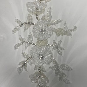Floral 3D hand made beaded appliqué for clothing/art and craft embellishments. Bridal Pearl appliqué Apair of 3D embellishment / 3D applique image 8