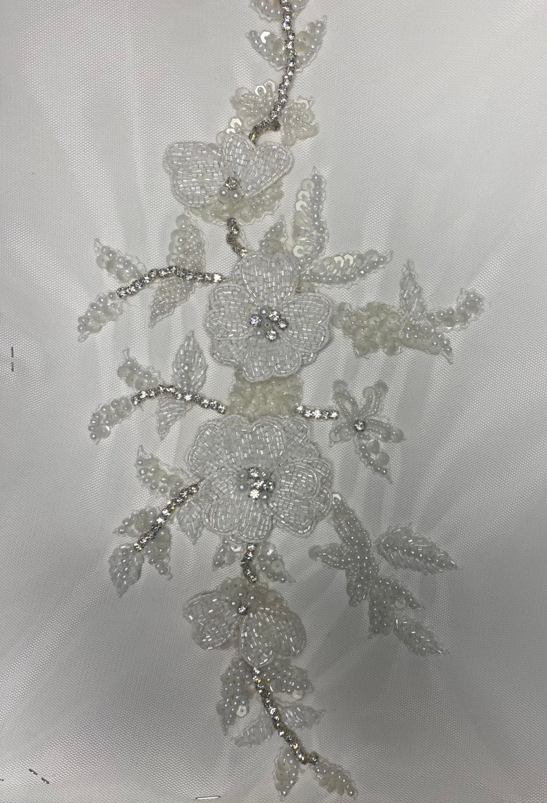 Floral 3D hand made beaded appliqué for clothing/art and craft embellishments. Bridal Pearl appliqué Apair of 3D embellishment / 3D applique image 8