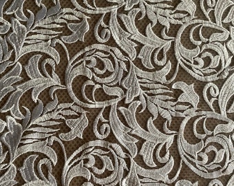 White embroidered lace /white heave embroidered mesh /white  tulle embroidery /white  tulle fabric by the yard