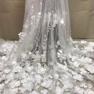 3D floral fabric . For appliqué use or sewing./ white tulle /white mesh 3D fabric /3D lace fabric