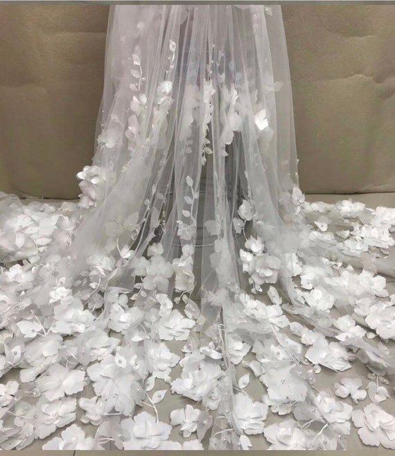 3D floral fabric . For appliqué use or sewing./ white tulle /white mesh 3D fabric /3D lace fabric