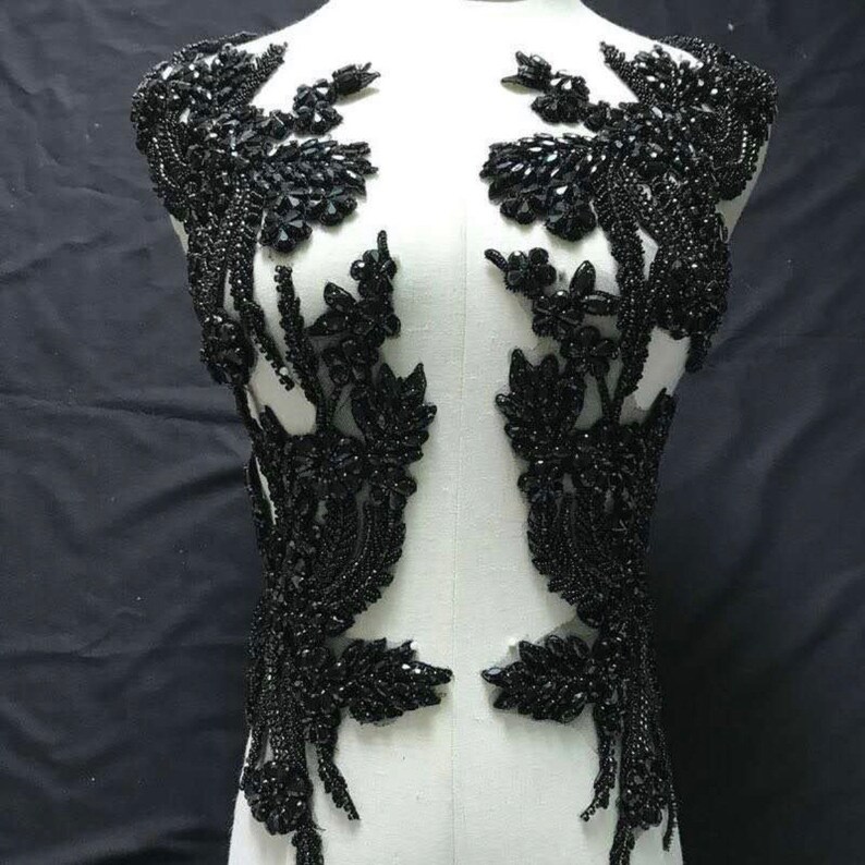 deluxe Rhinestone Applique/Bridal Bodice beaded floral motif Lace Applique/Silver Crystal shoulder headpiece appliques/embroidered applique image 2