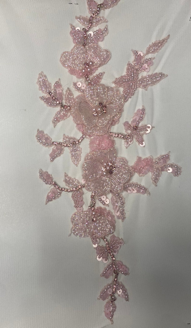 Floral 3D hand made beaded appliqué for clothing/art and craft embellishments. Bridal Pearl appliqué Apair of 3D embellishment / 3D applique image 4