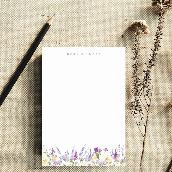 Personalized Script Notepad for Do List with Purple Floral, Custom Notes for Groceries, Doctor Notepad, Personalized Graduation Gift for Her