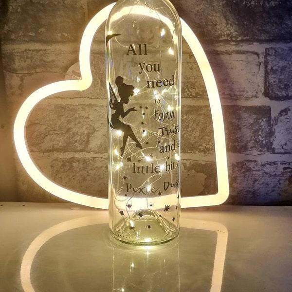 Tinkerbell inspired light up bottle, fairy bottle,light up,birthday gift,silhouette,gifts, anniversary,wedding