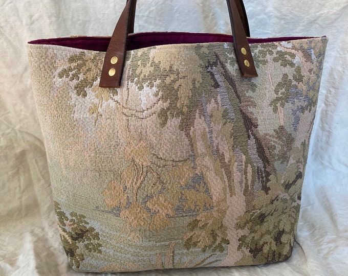Small market bag in old fabrics, tapestry - "Chambord"