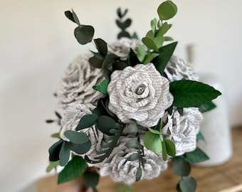 Bouquet made from book pages and paper
