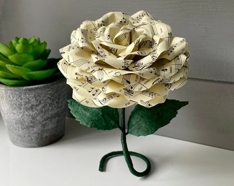 Music sheet rose, freestanding flower, made using specific sheet music, paper rose