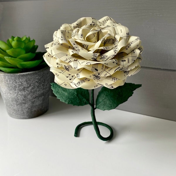 Music sheet rose, freestanding flower, made using specific sheet music, paper rose