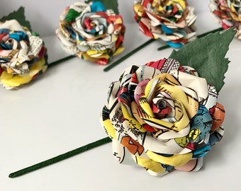 Vintage Comic Book Page Boutonniere: Unique Wedding Buttonhole