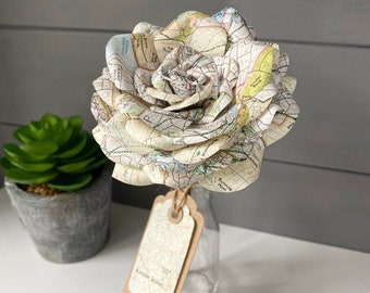 Map Paper Flower 'Bloom in a bottle' with matching gift tag