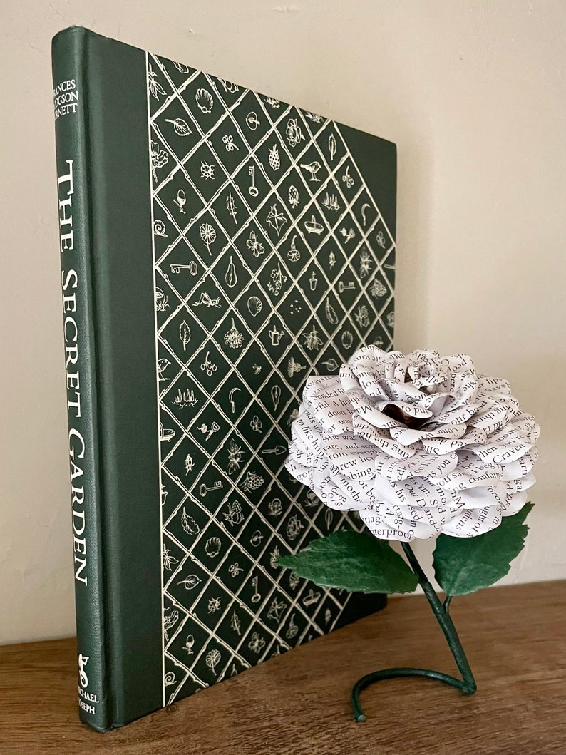 The Secret Garden flower made from preloved book pages, freestanding shelf sitter, 1st Anniversary gift, gift idea image 10