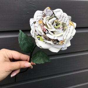 Paper rose single stem made of pages from 'Winnie the Pooh' preloved book