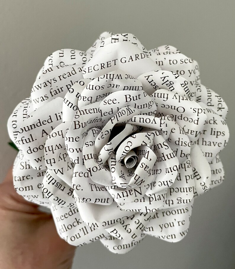 The Secret Garden flower made from preloved book pages, freestanding shelf sitter, 1st Anniversary gift, gift idea image 3