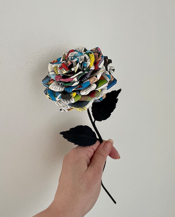 Comic book rose made from Vintage Comic Paper Flower