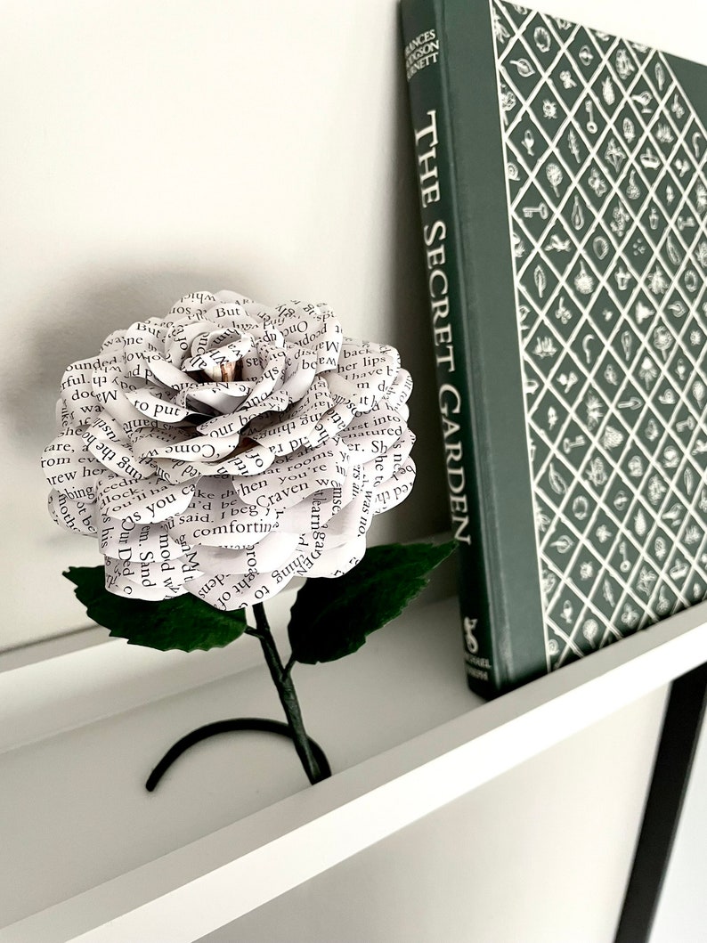 The Secret Garden flower made from preloved book pages, freestanding shelf sitter, 1st Anniversary gift, gift idea image 5