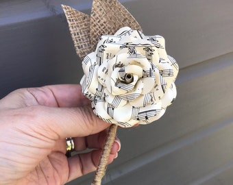 Rustic Music Buttonhole Boutonnière UK Music Sheet Groom Groomsmen Best Man Wedding Flowers - other plain colour/paper options