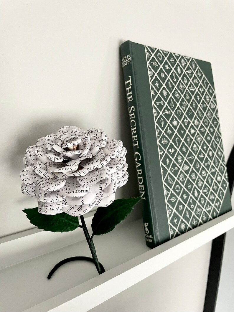 The Secret Garden flower made from preloved book pages, freestanding shelf sitter, 1st Anniversary gift, gift idea image 9