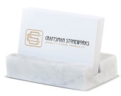 Business Card Holder - White Carrara Marble - Office Desk Home, Recycled Marble, Business Gift