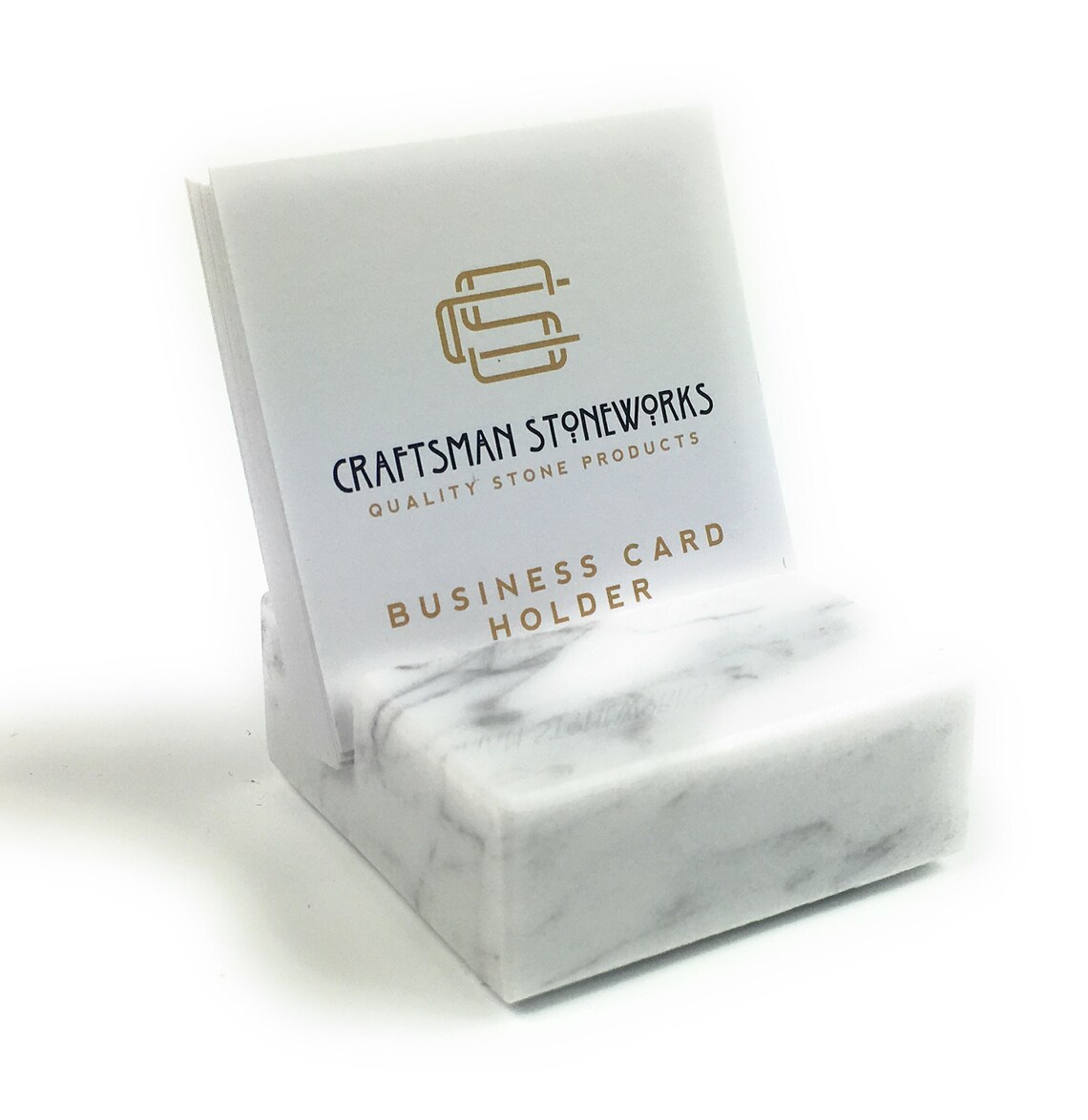 Square Business Card Holder White Carrara Marble Office Etsy
