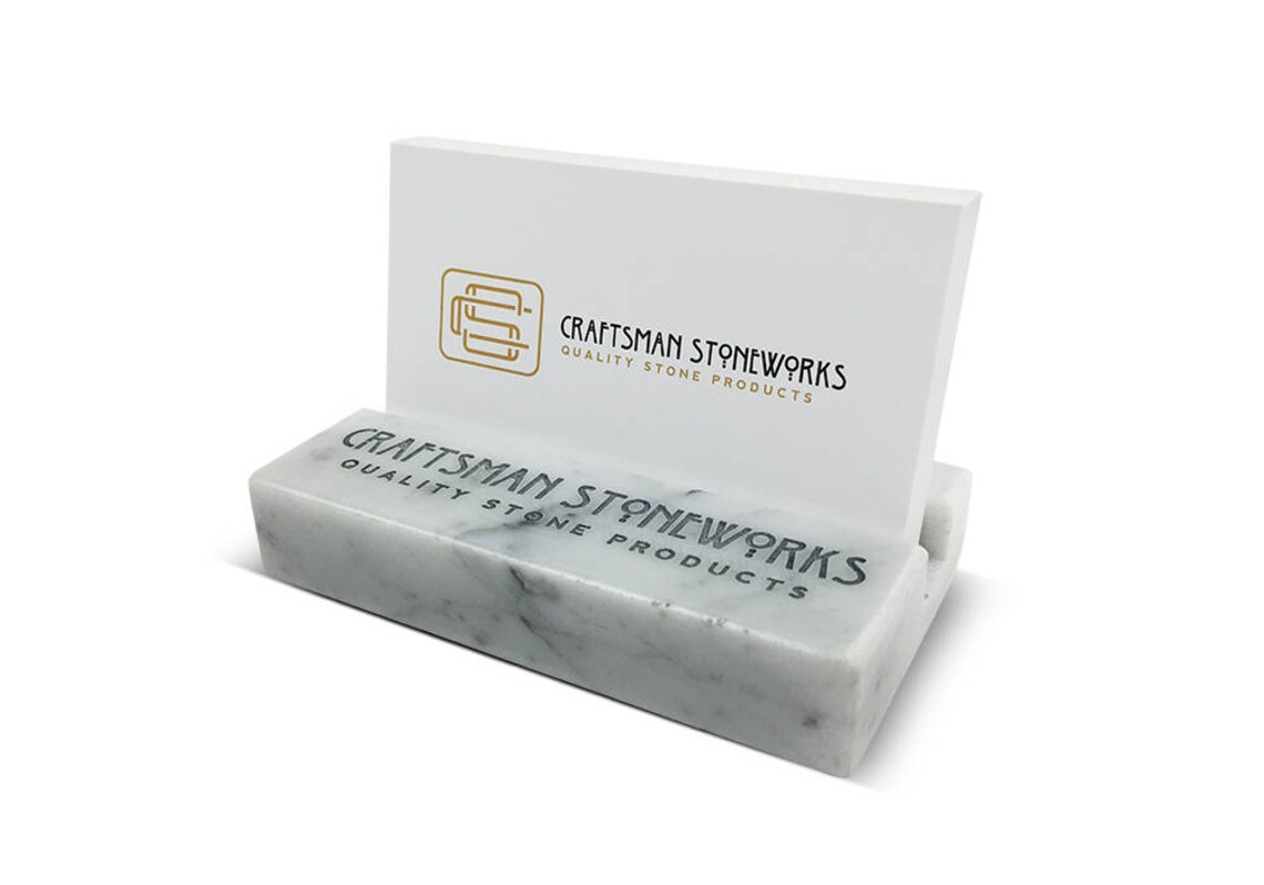 Personalized Business Card Holder White Carrara Marble Etsy