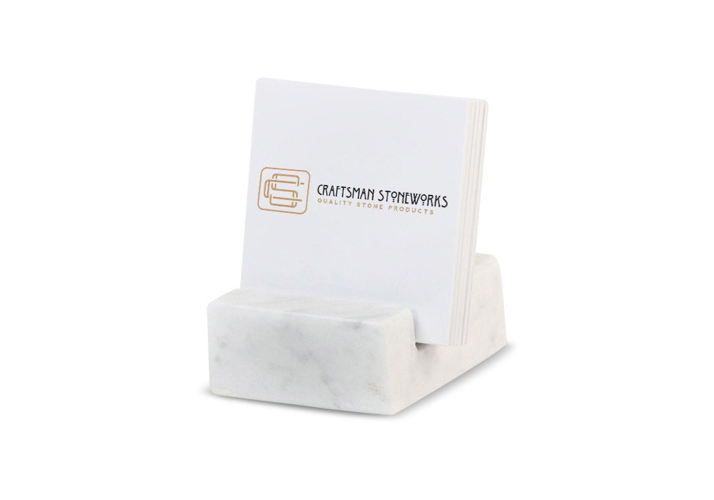 Square Business Card Holder White Carrara Marble Office Etsy
