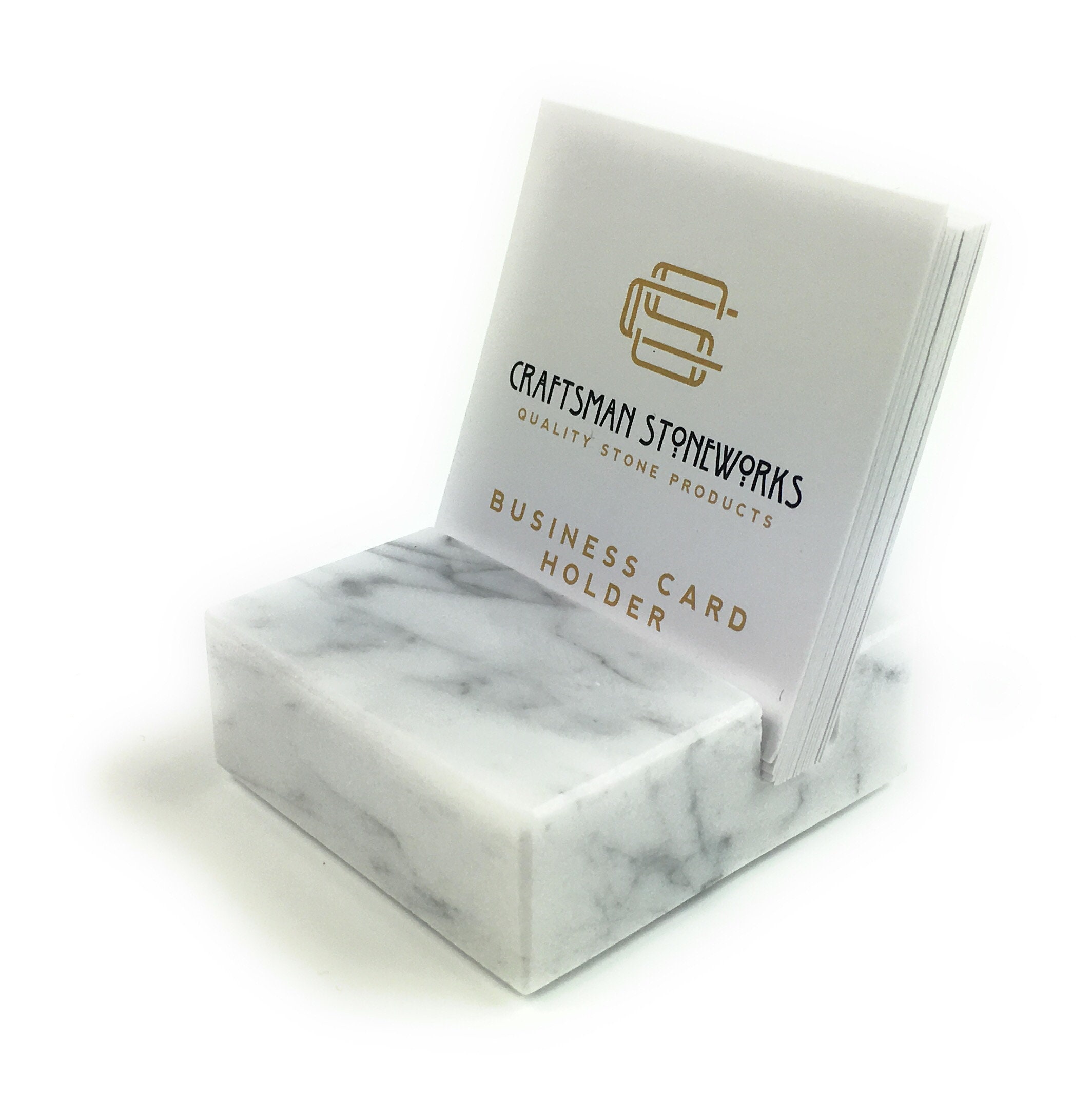 Square Business Card Holder White Carrara Marble Office Etsy