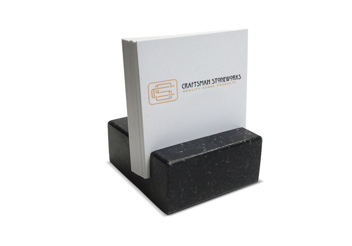 Square Business Card Holder Black Absolute Granite Office Etsy