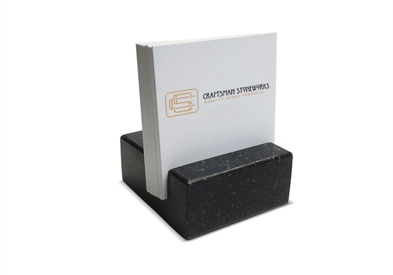 Square Business Card Holder Black Absolute Granite Office Etsy