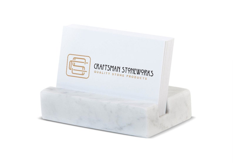Business Card Holder - White Carrara Marble - Office Desk Home, Recycled Marble, Business Gift 