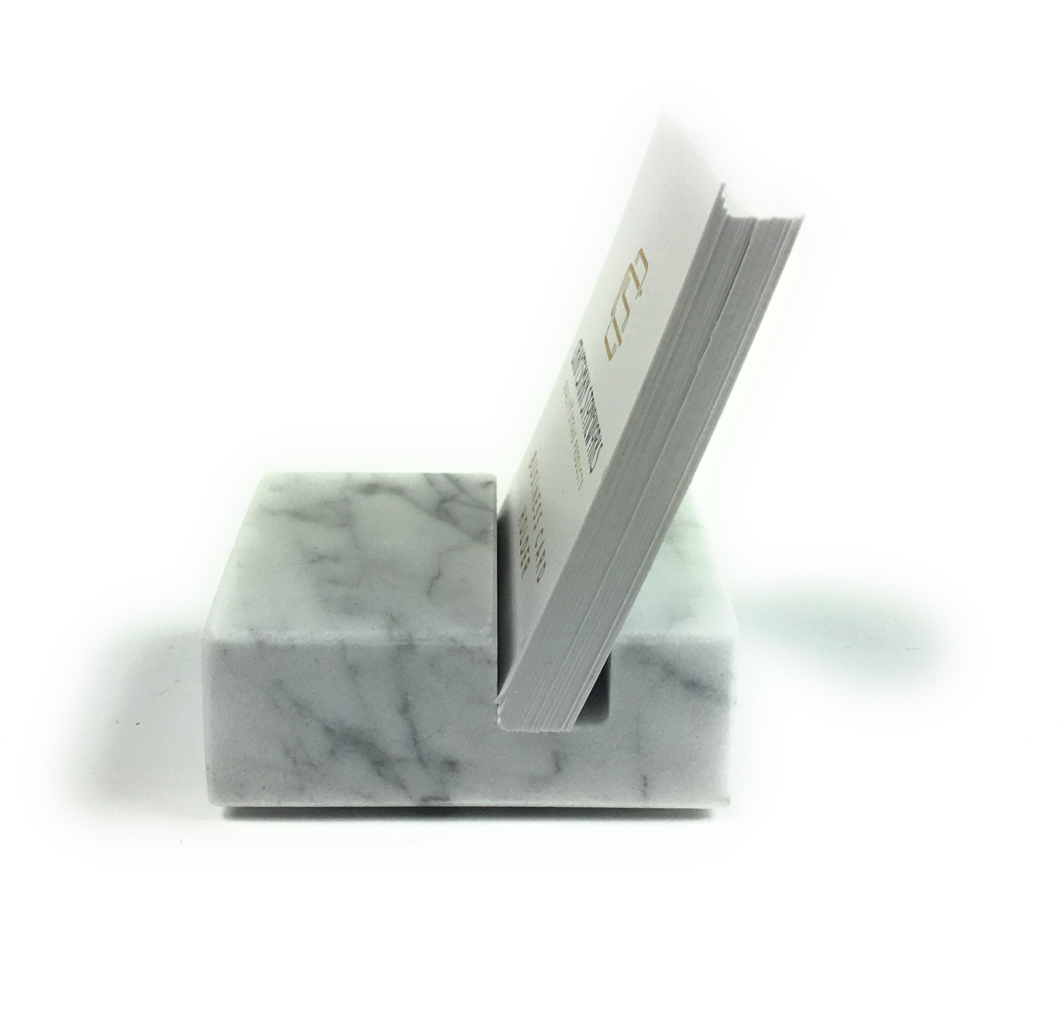 Square Business Card Holder White Carrara Marble Office Etsy