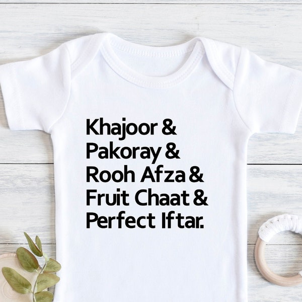 Khajoor, Pakora, Rooh Afza, Fruit Chaat, Perfect Iftar shirt, cute baby bodysuit, Ramadan, Eid Mubarak, Suhoor, Desi Food, Eid gifts PJs