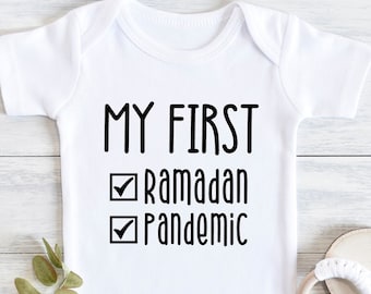 Happy Eid Mubarak Eidi gift girl boy Islamic Muslim Taraweeh buddy bodysuit T-shirt My first 1st baby clothes outfit Ramadan Arabic