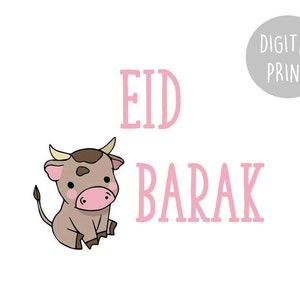 Printable Eid Mubarak Card, Cute Eid Card, Ramadan Mubarak, Eidi, Islamic Gifts decor, cute cow, funny greeting card, Money Envelope