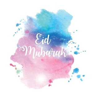 4er Set Eid Mubarak Karten, Aquarell Hintergrund, Blumenkranz, Eid al Fitr, Ramadan Hajj, Grußkarten, Banner, Tortenschützen, Body