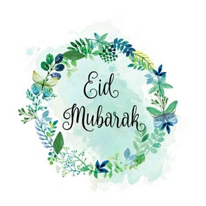 Conjunto de 4 tarjetas Eid Mubarak, fondo de la acuarela, corona floral, Eid al fitr, Ramadan Hajj, tarjetas de felicitación, pancartas, toppers de pastel, body