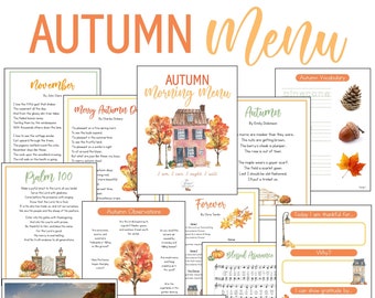 PRIMER AUTOMNE Pages du menu du matin | Panier matinal pour l'école à la maison | Pages de calendrier | Heure du matin | Copie de manuscrit | Heure du cercle |